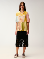 Handcrafted retro color-block bear knit T-shirt
