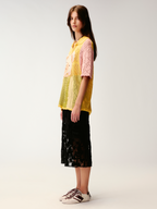 Handcrafted retro color-block bear knit T-shirt