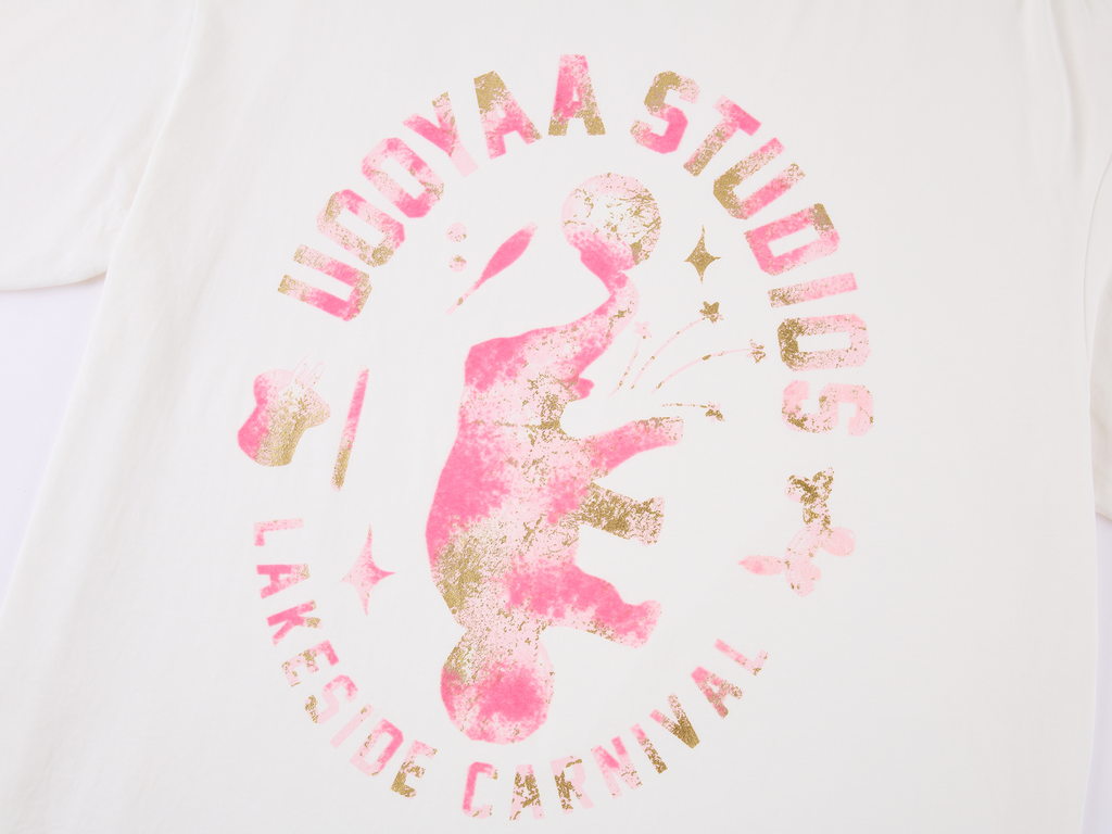 Carnival flock print and foil-stamped T-shirt