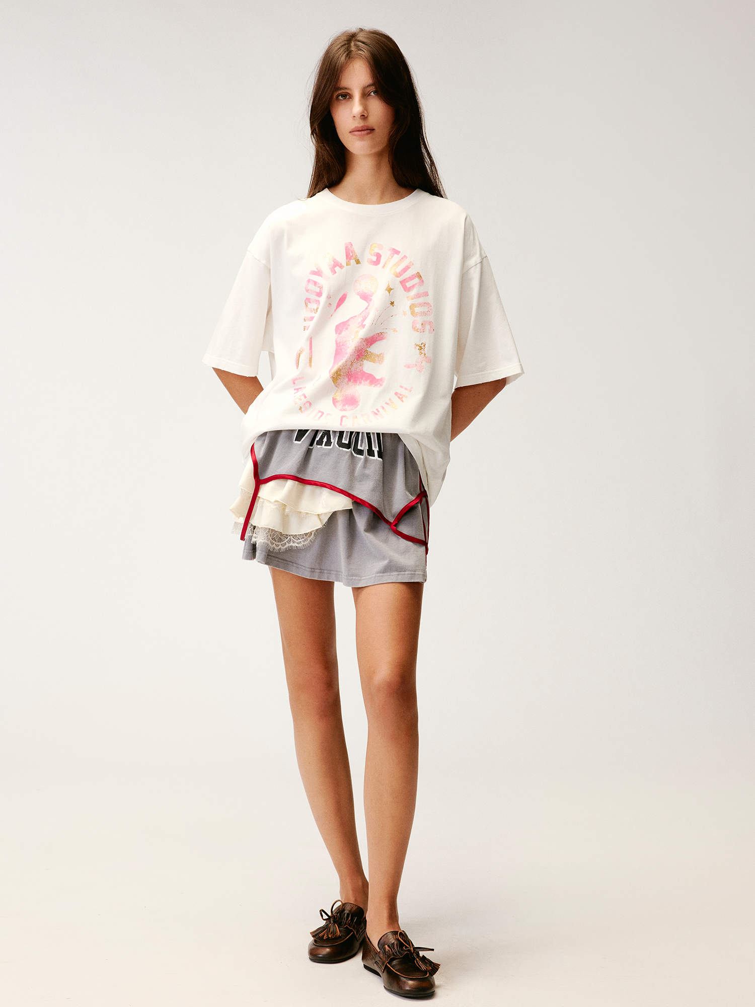 Carnival flock print and foil-stamped T-shirt