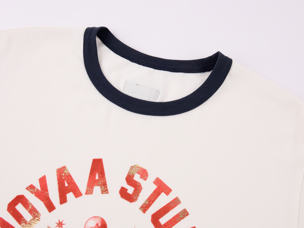 Carnival flock print and foil-stamped ringer T-shirt