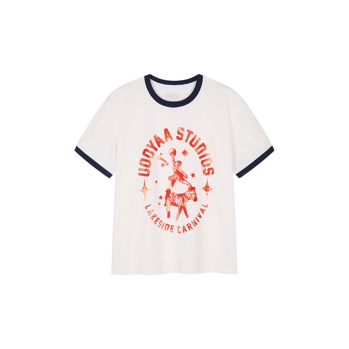 Carnival flock print and foil-stamped ringer T-shirt