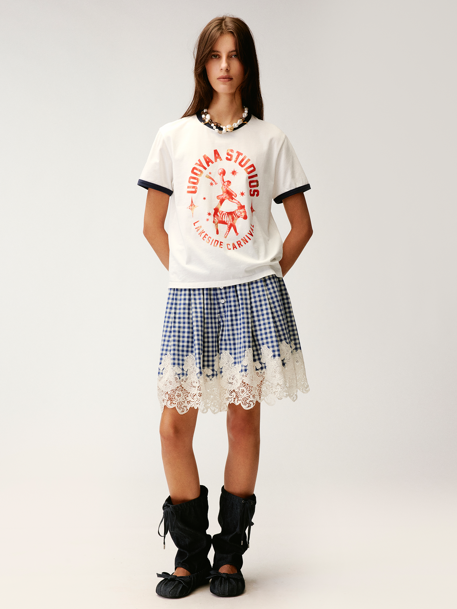 Carnival flock print and foil-stamped ringer T-shirt