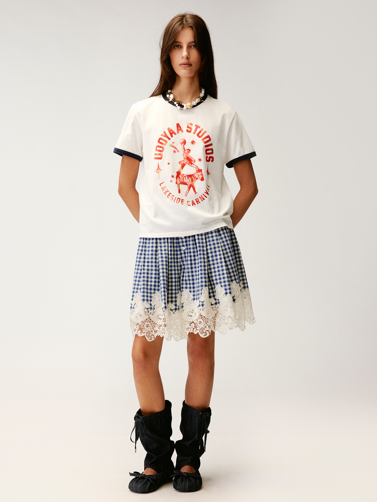 Carnival flock print and foil-stamped ringer T-shirt