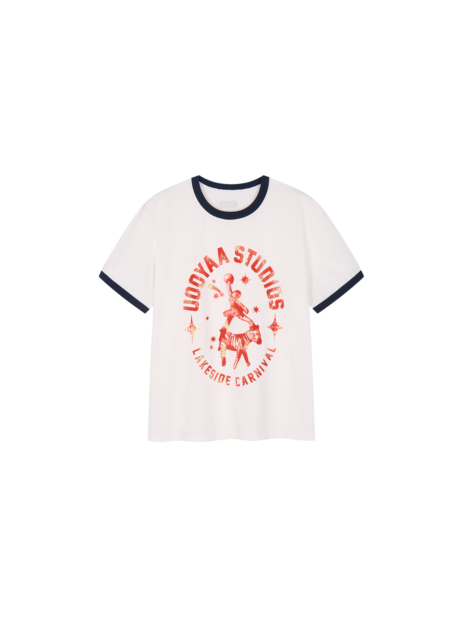 Carnival flock print and foil-stamped ringer T-shirt