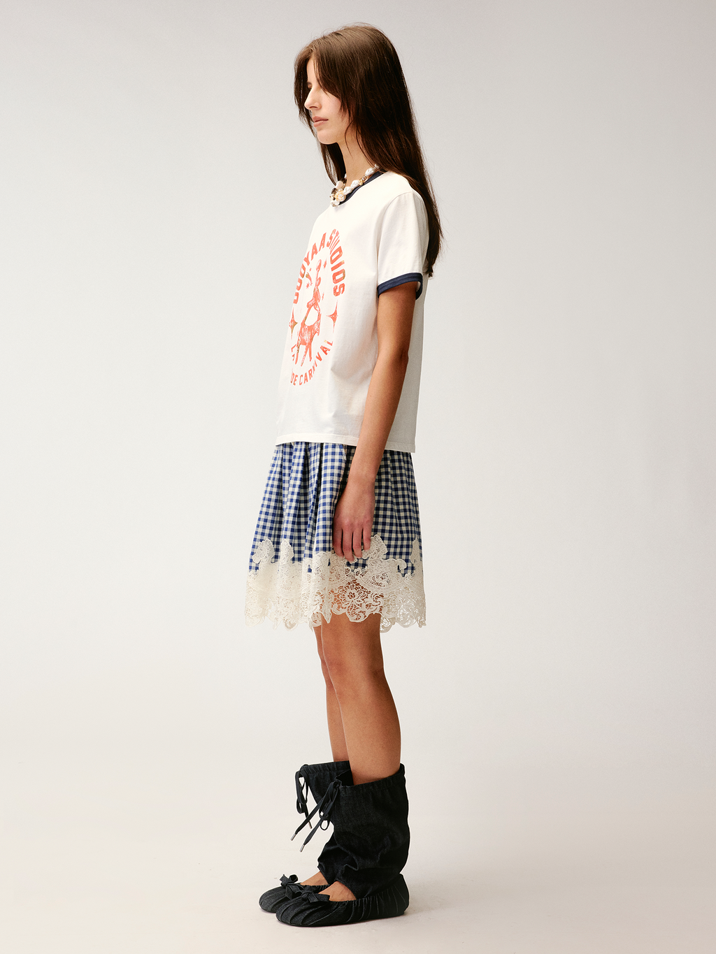 Carnival flock print and foil-stamped ringer T-shirt