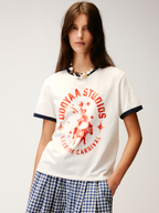 Carnival flock print and foil-stamped ringer T-shirt