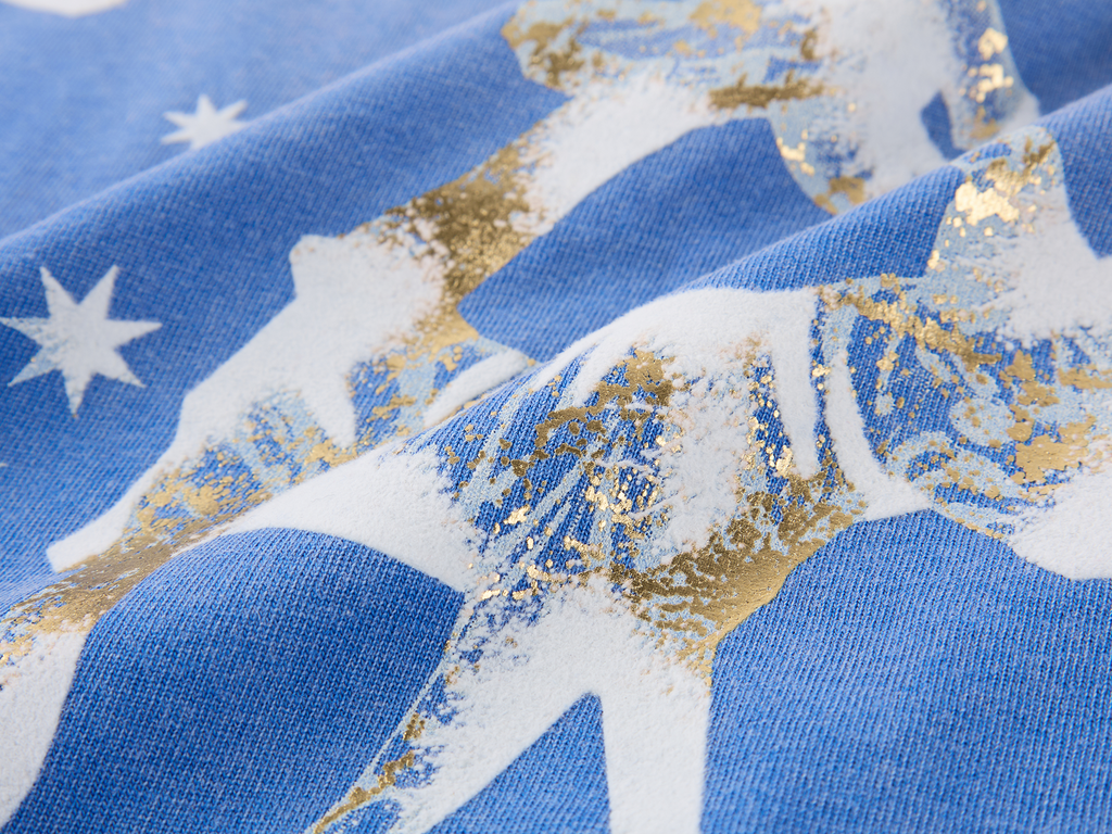 Carnival flock print and foil-stamped T-shirt