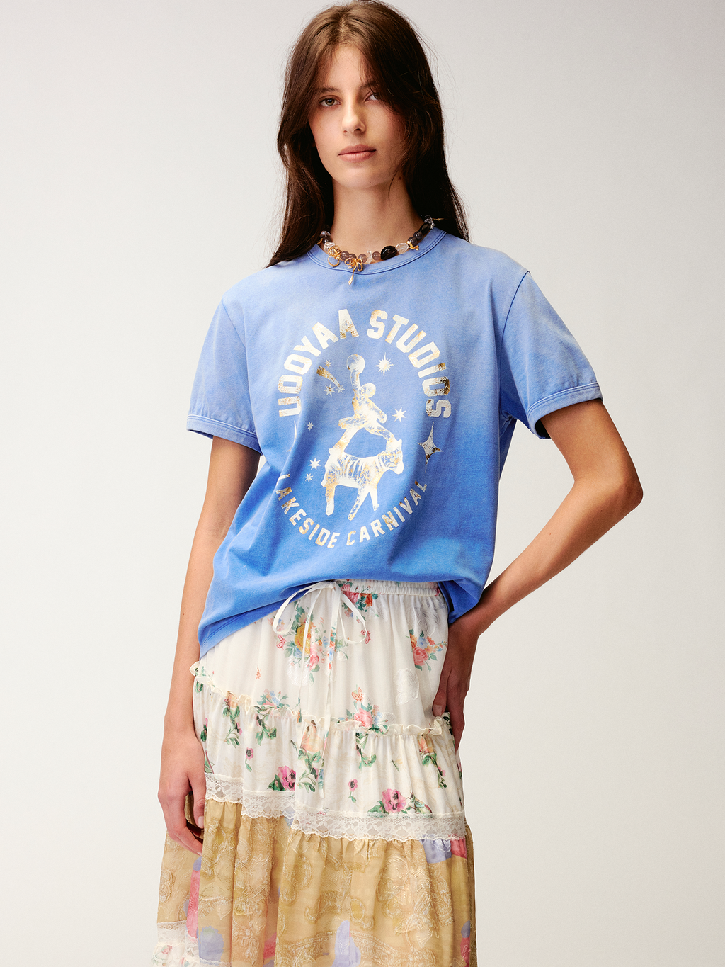 Carnival flock print and foil-stamped T-shirt