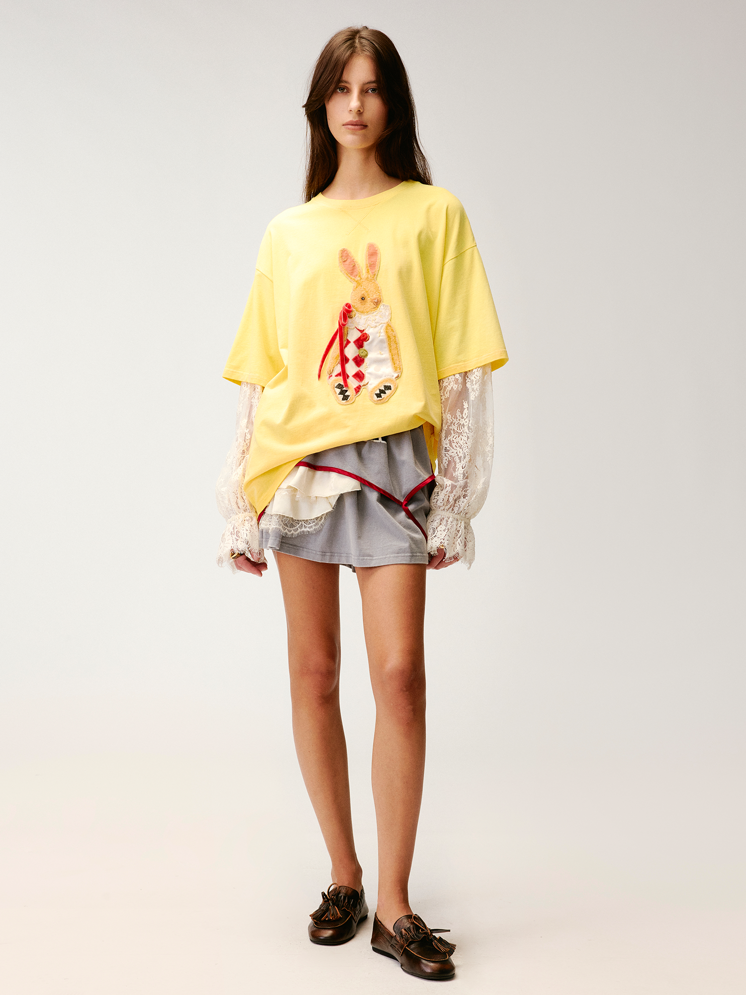 Carnival bunny appliqué faux two-piece T-shirt