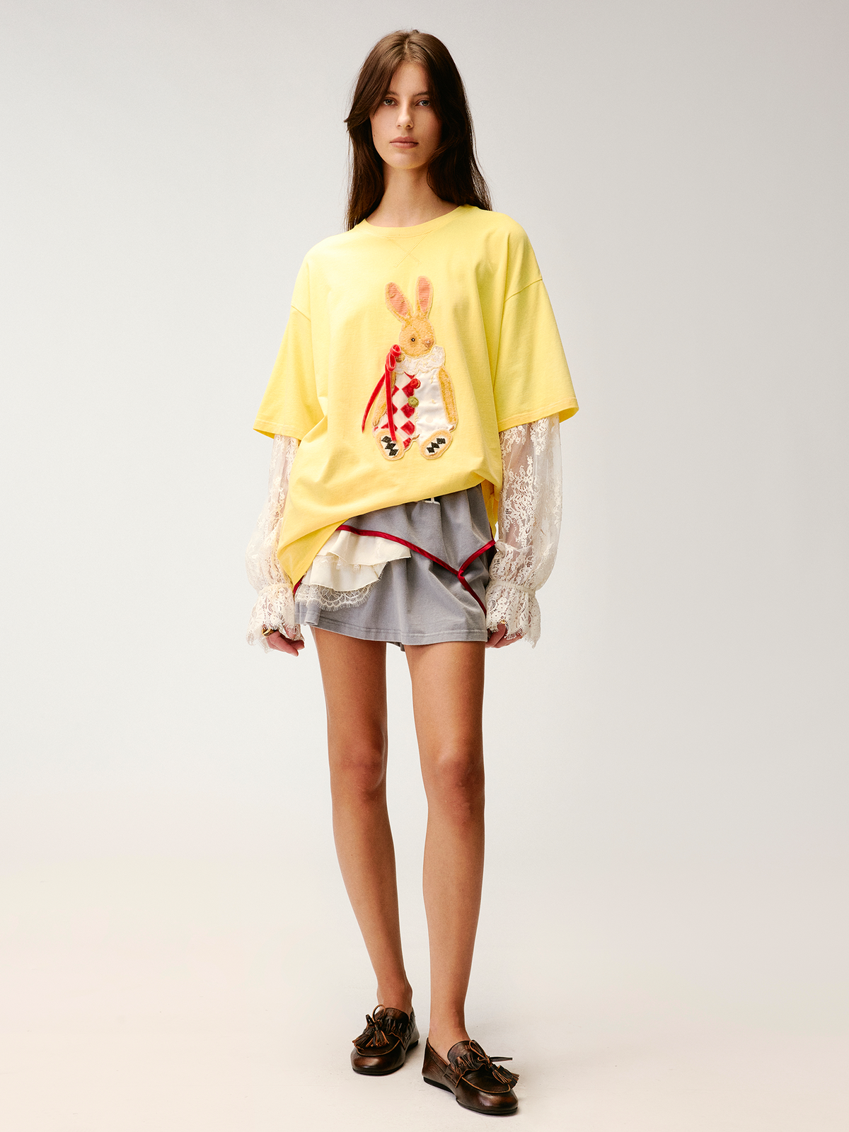Carnival bunny appliqué faux two-piece T-shirt