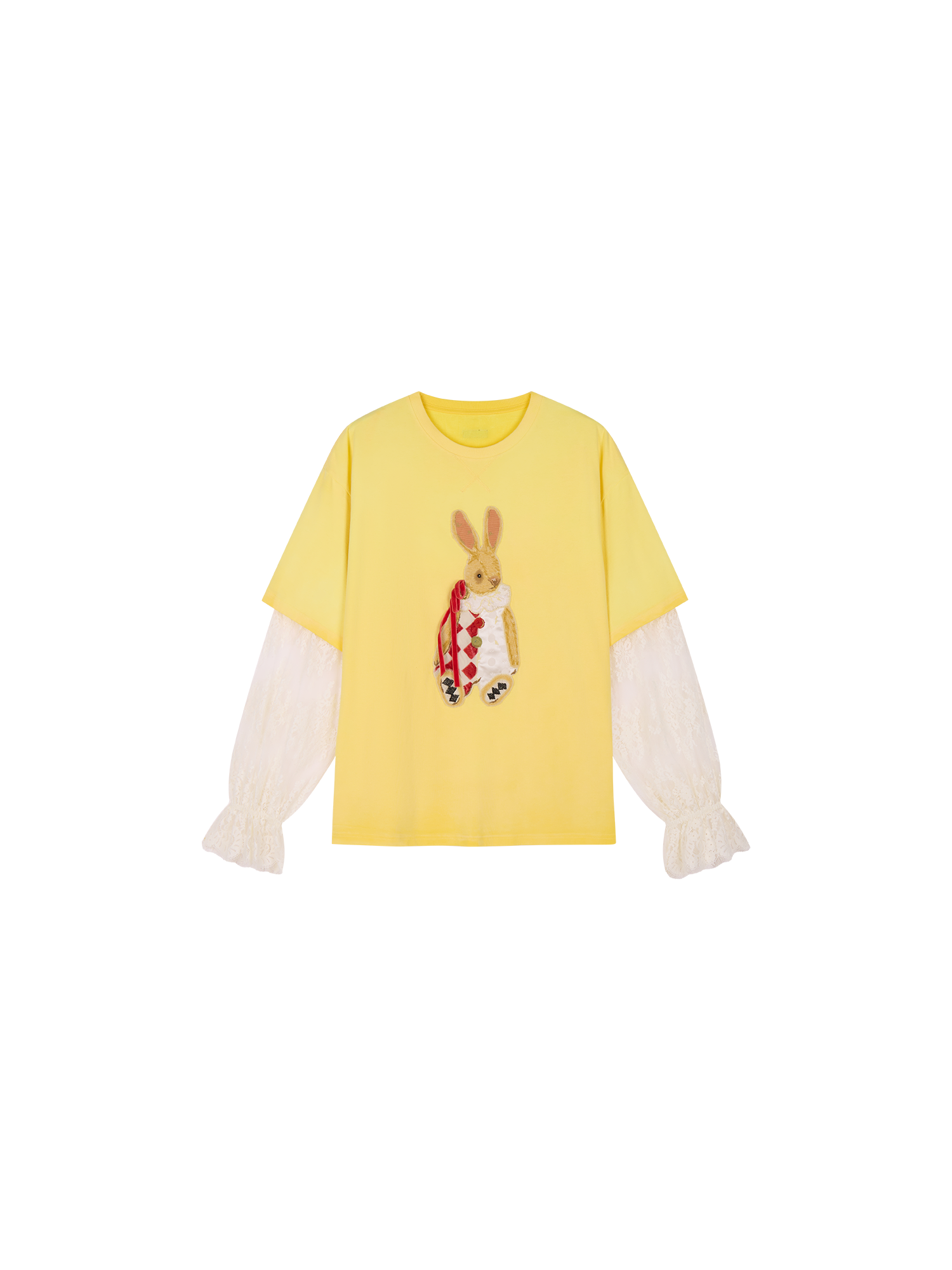 Carnival bunny appliqué faux two-piece T-shirt