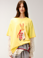 Carnival bunny appliqué faux two-piece T-shirt