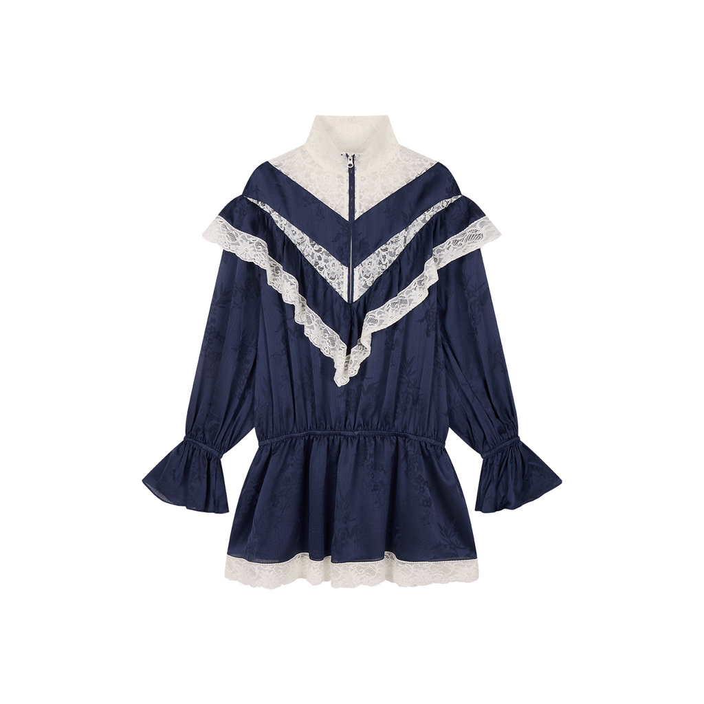 Lace spliced half-zip sporty dress