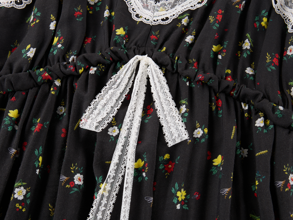 Insect and floral motif lace spliced camisole dress