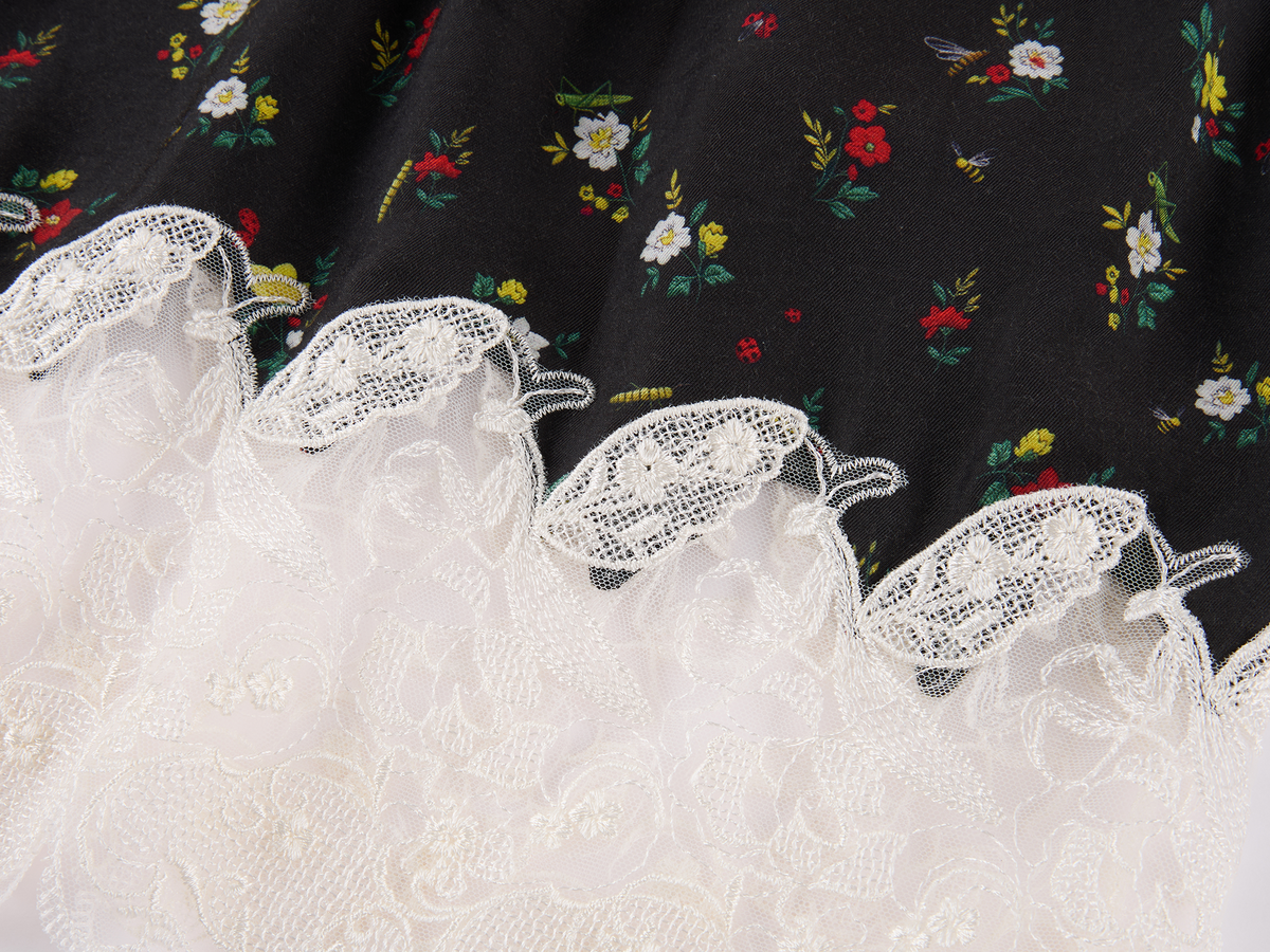 Insect and floral motif lace spliced camisole dress