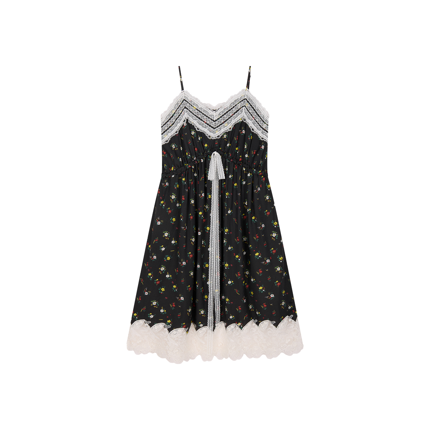 Insect and floral motif lace spliced camisole dress