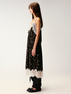 Insect and floral motif lace spliced camisole dress