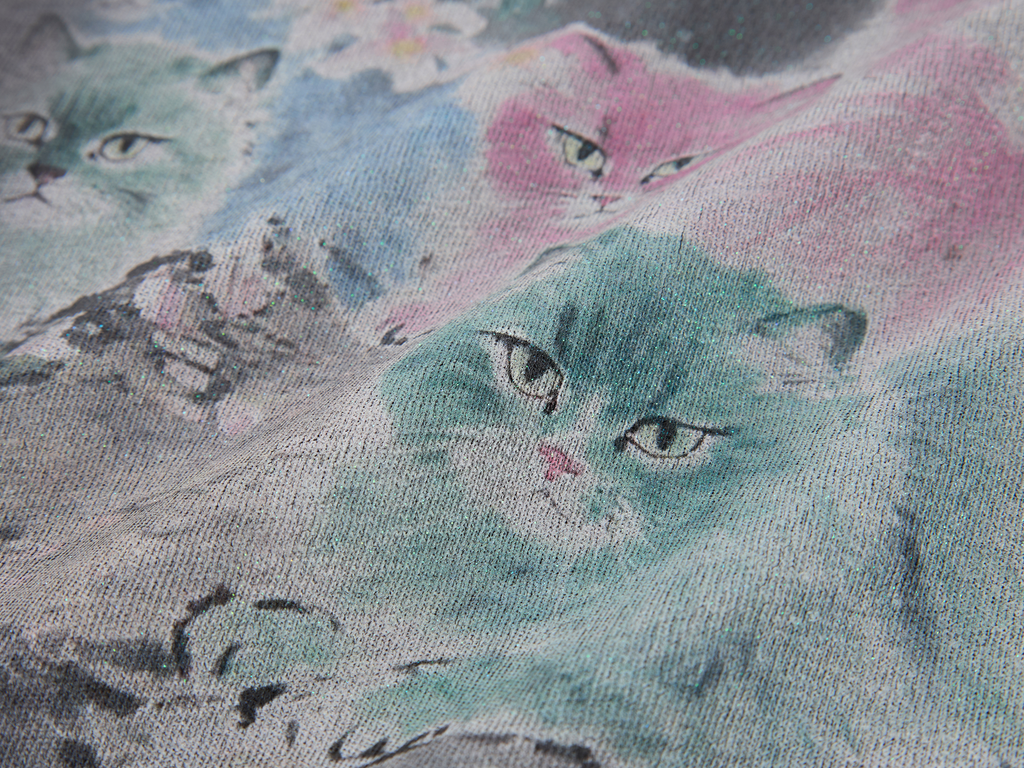 Fantasy cat print faux two-piece T-shirt dress