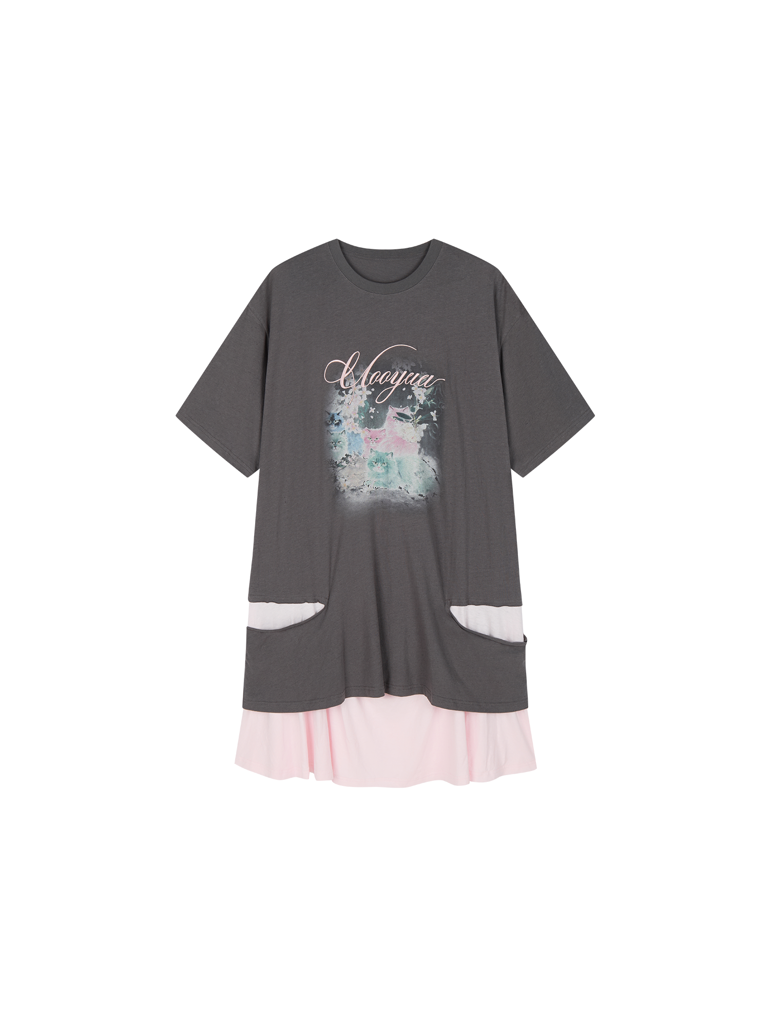 Fantasy cat print faux two-piece T-shirt dress
