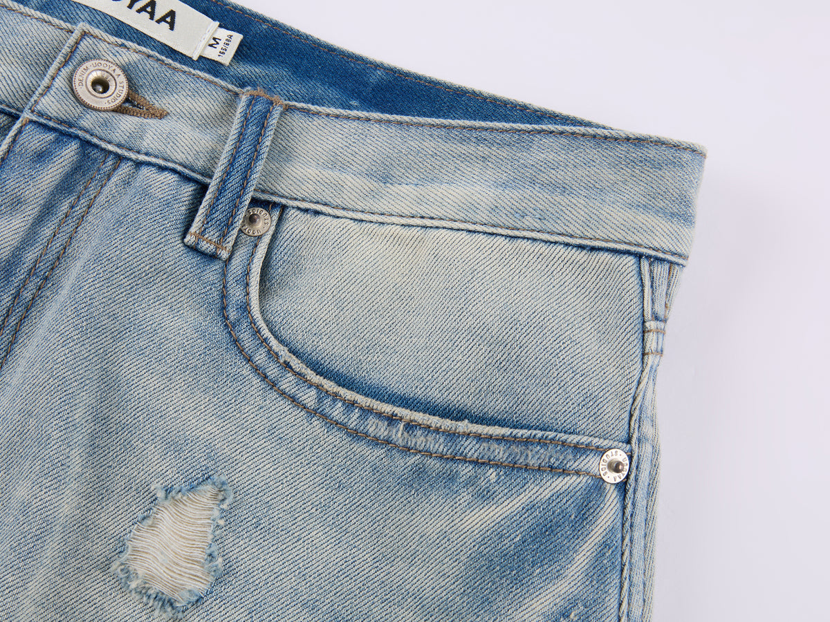 Irregular floral patchwork denim skirt