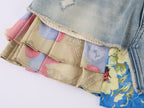Irregular floral patchwork denim skirt