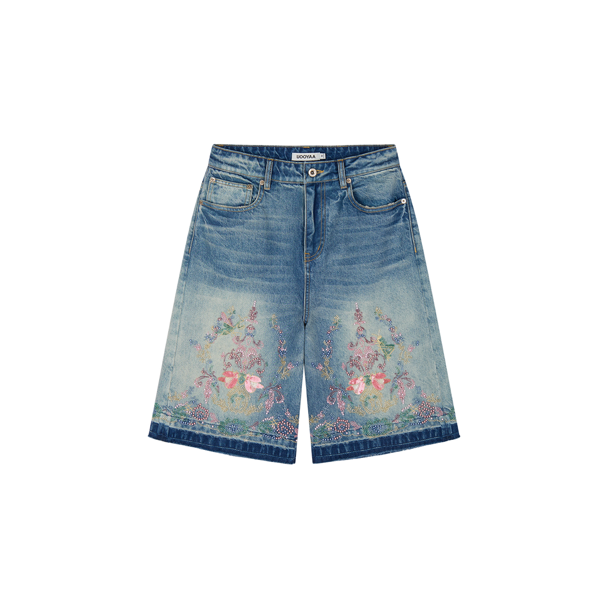 Classic beaded embroidery denim shorts