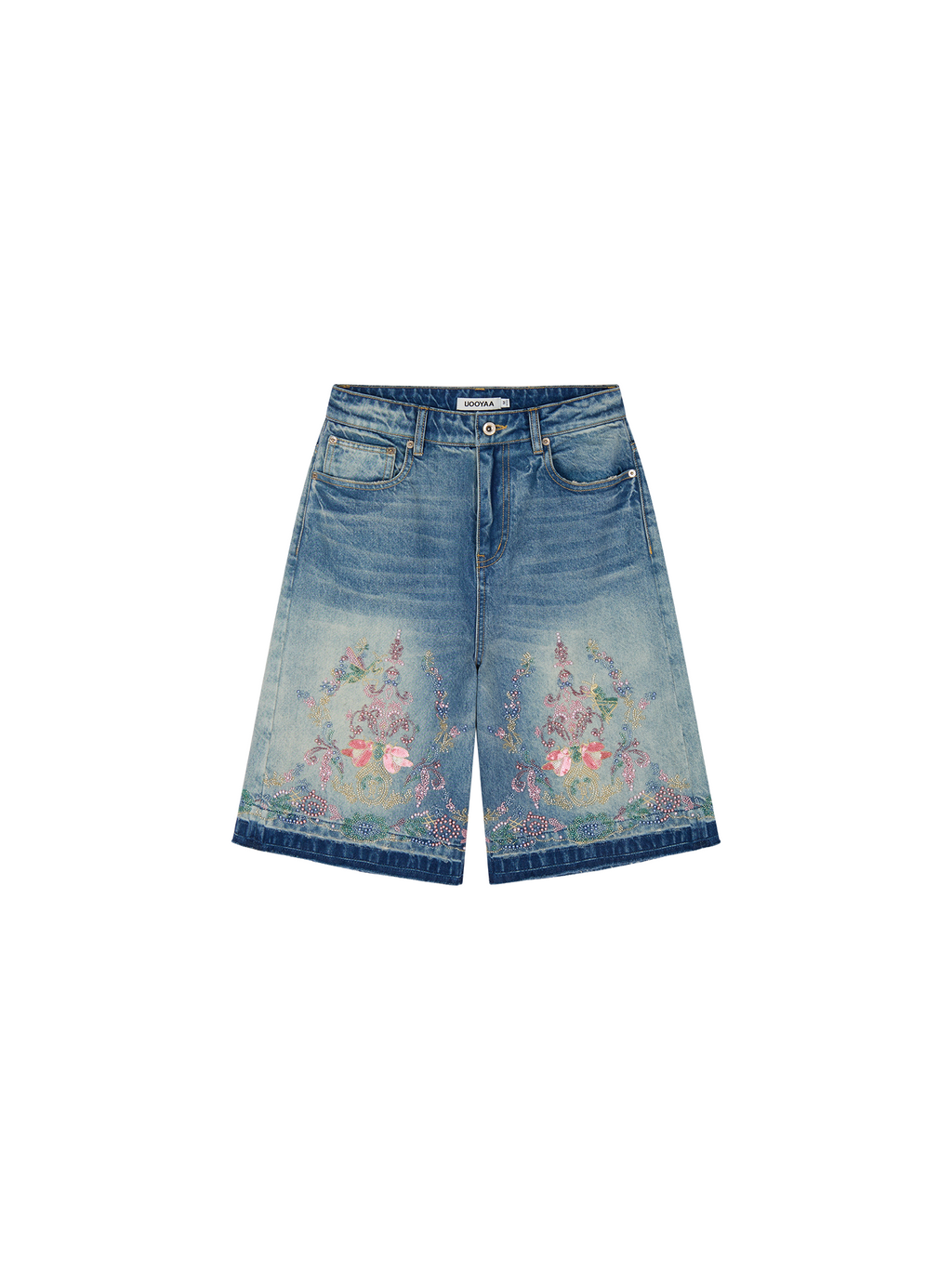 Classic beaded embroidery denim shorts