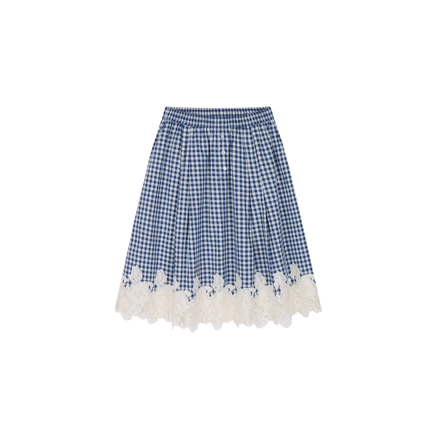 Rocking horse motif lace trims spliced plaid skirt