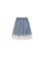Rocking horse motif lace trims spliced plaid skirt