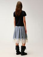 Rocking horse motif lace trims spliced plaid skirt