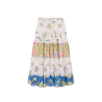 Floral print lace spliced tiered skirt