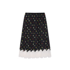 Insect motif lace trims spliced floral skirt