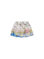 Floral print lace spliced tiered mini skirt