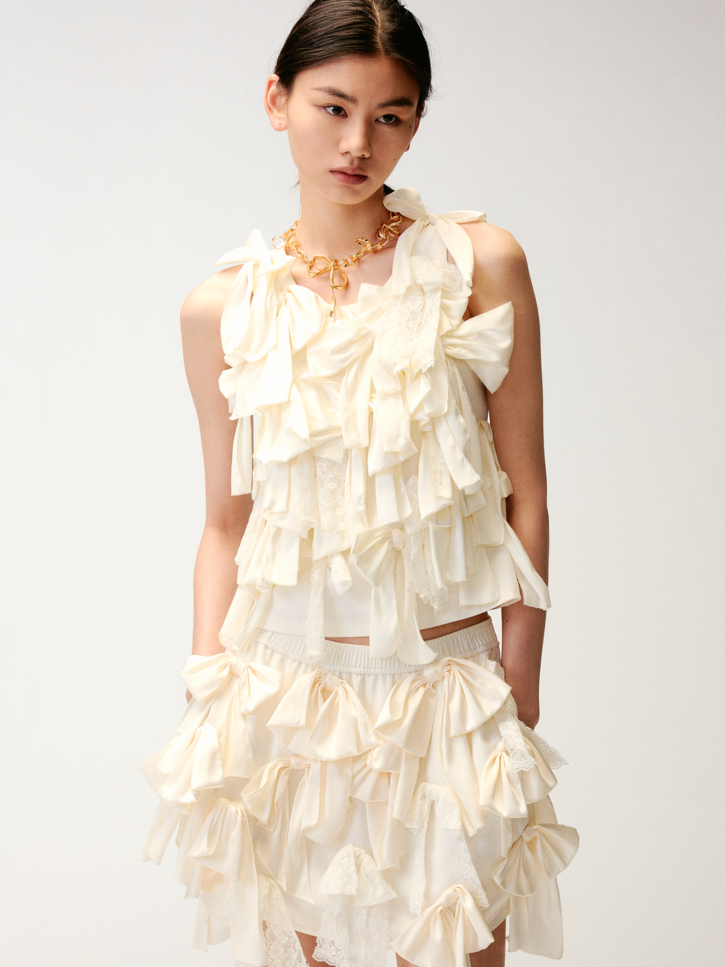 3d satin lace bow cami