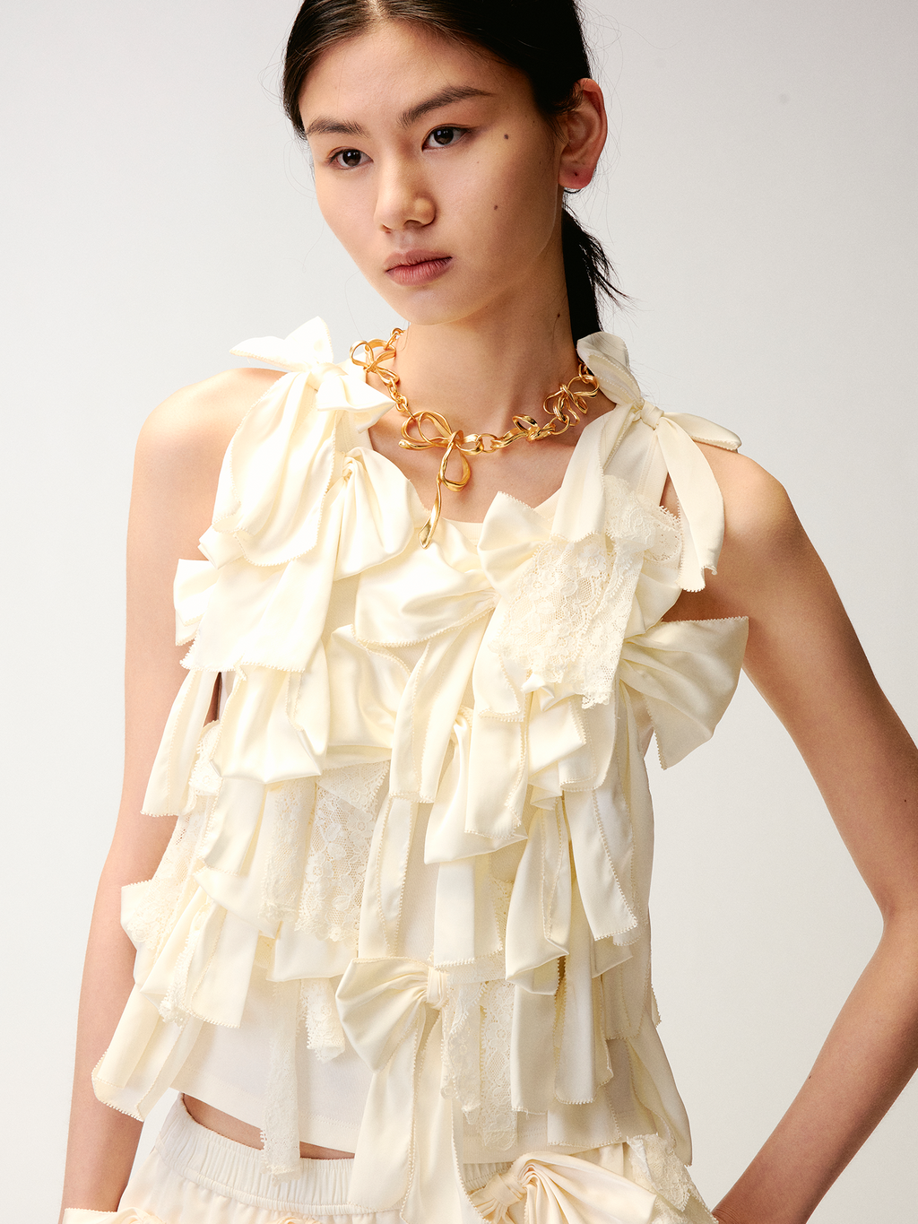 3d satin lace bow cami