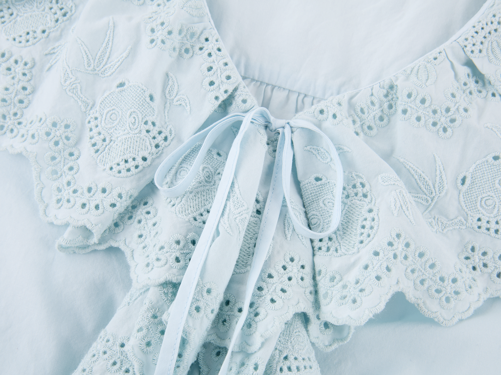 Ruffled collar cutout embroidered shirt