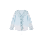 Ruffled collar cutout embroidered shirt