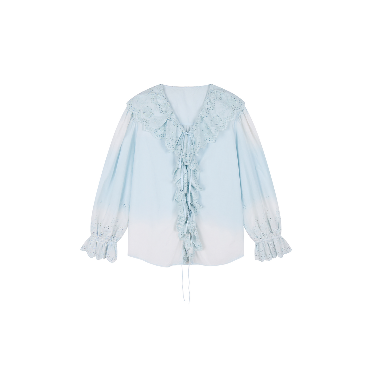Ruffled collar cutout embroidered shirt