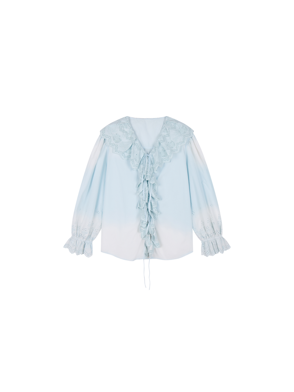 Ruffled collar cutout embroidered shirt