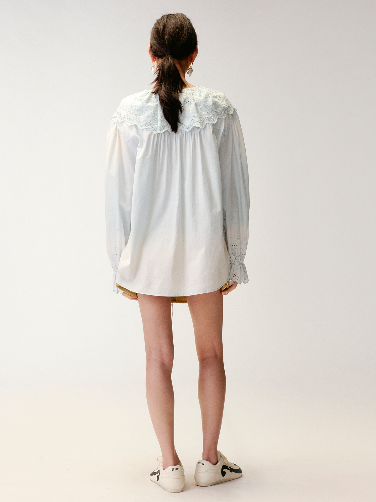 Ruffled collar cutout embroidered shirt