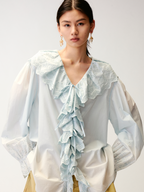 Ruffled collar cutout embroidered shirt