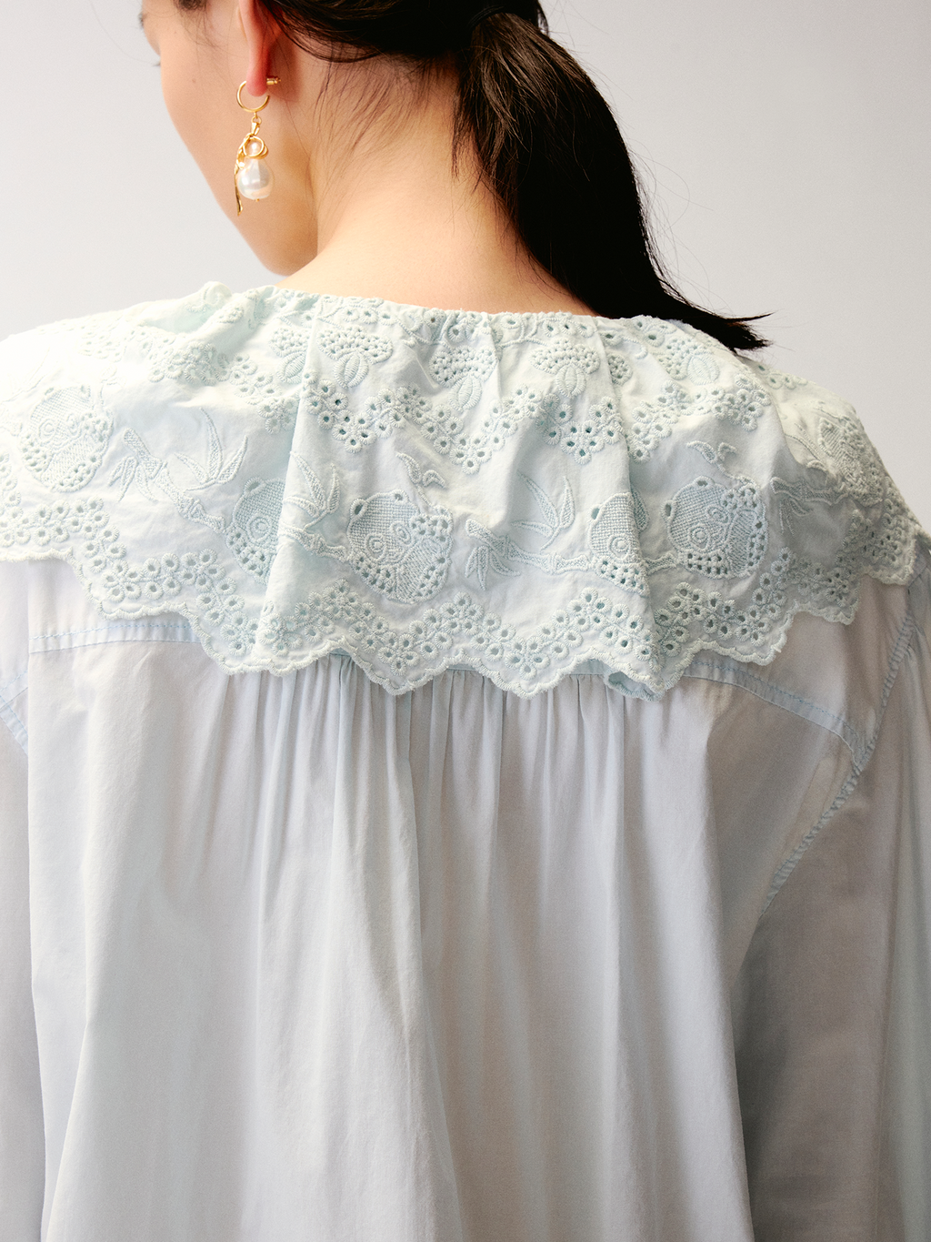 Ruffled collar cutout embroidered shirt