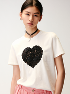 Heart lace swan beaded T-shirt