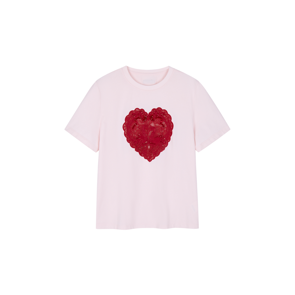Heart lace swan beaded T-shirt