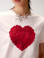 Heart lace swan beaded T-shirt