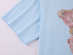 Embroidered teddy bear heart crewneck T-shirt