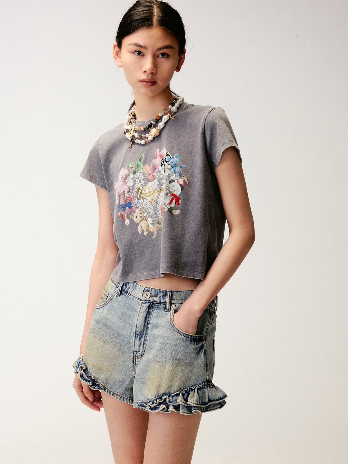 Embroidered heart bear T-shirt