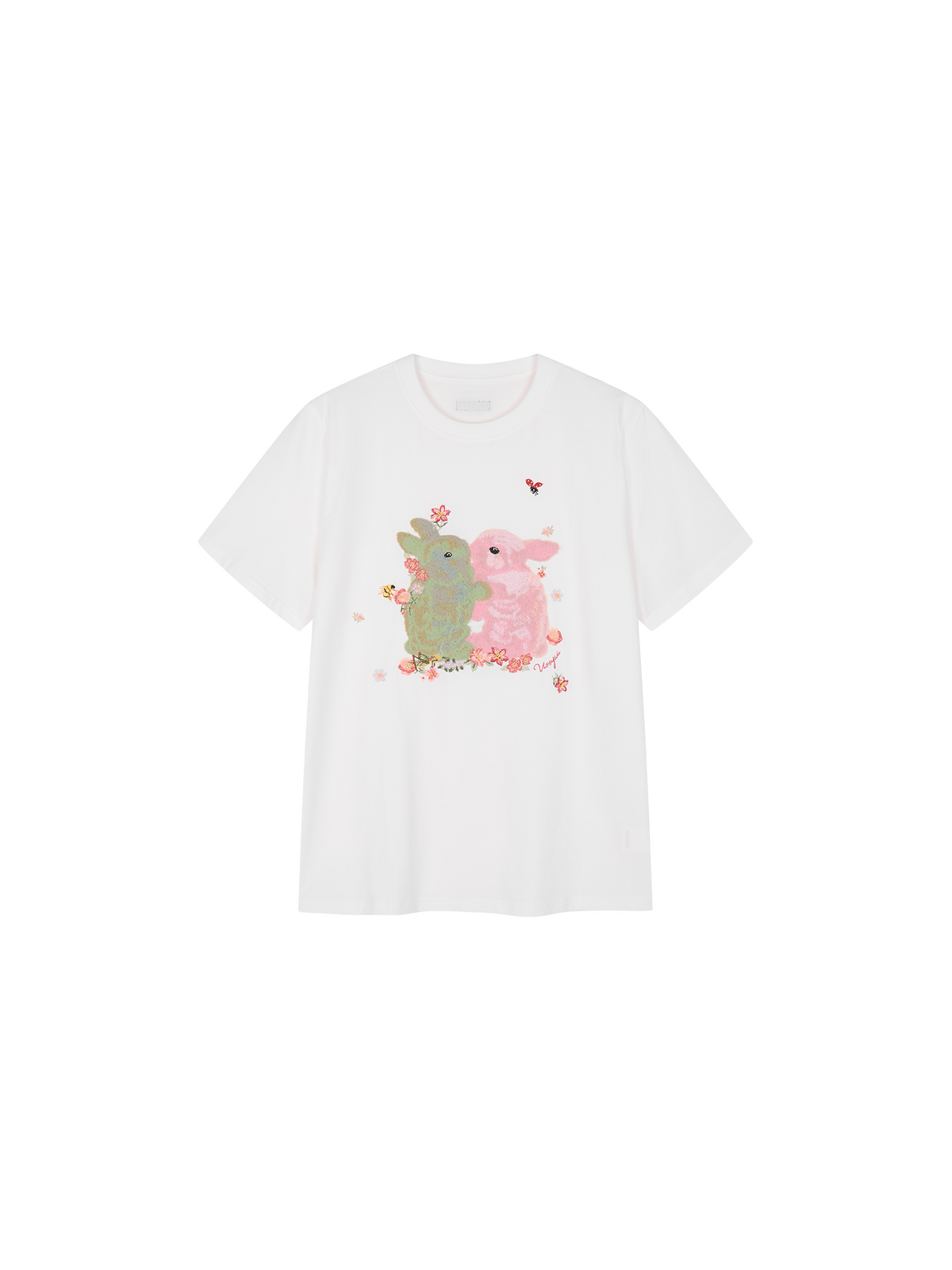 Embroidered hugging rabbit crewneck T-shirt