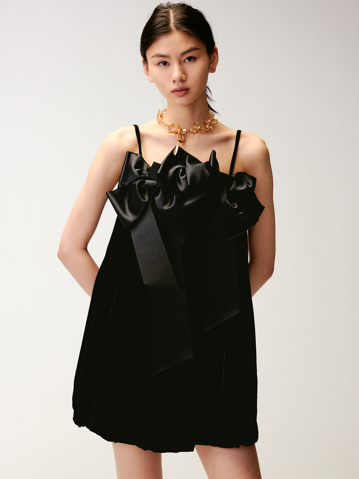 3d bow silk cami dress